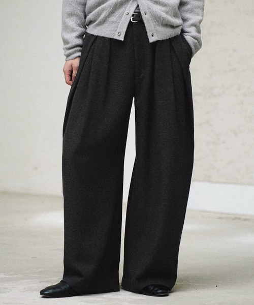 WYM LIDNM | CROSS TUCK ARCH TWEED BAGGY SLACKS - Buyee, an Online