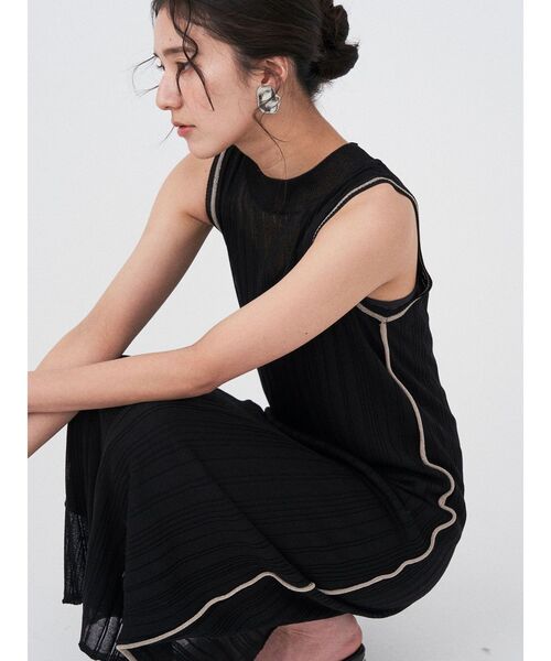 LAGUNAMOON レザーライクレースIラインドレス LAGUNAMOON LADYジオメトリックレースドレス（ネイビー