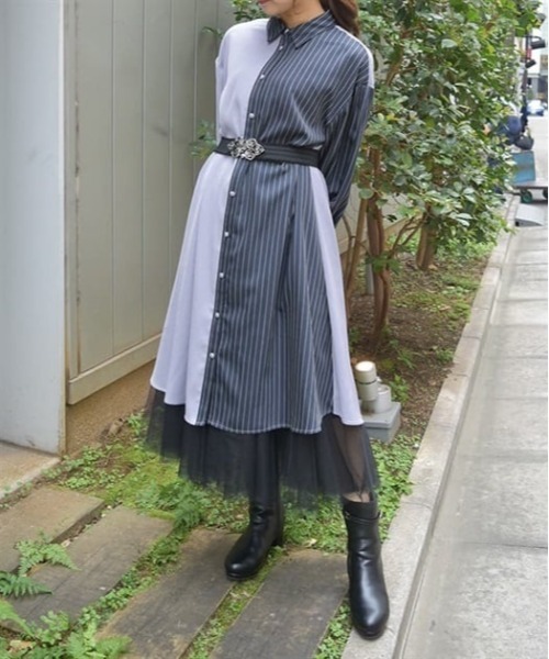 VERSUS ワンピース AXES FEMME | 柄切替バイカラーシャツワンピ - Buyee, an Online