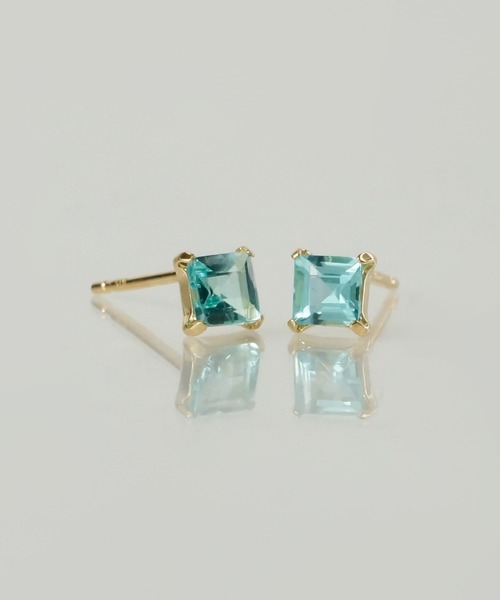 未使用品 k18 天然アパタイト1.60ct ピアス basic] K18 ラボグロウンダイヤモンド ベゼル スタッド シングル