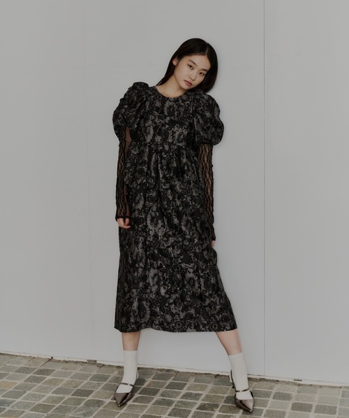 ANDRESD | バブルスリーブジャガードドレス / bubble sleeve jacquard