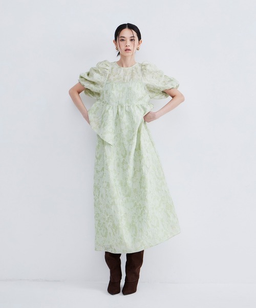 ANDRESD | バブルスリーブジャガードドレス / bubble sleeve jacquard