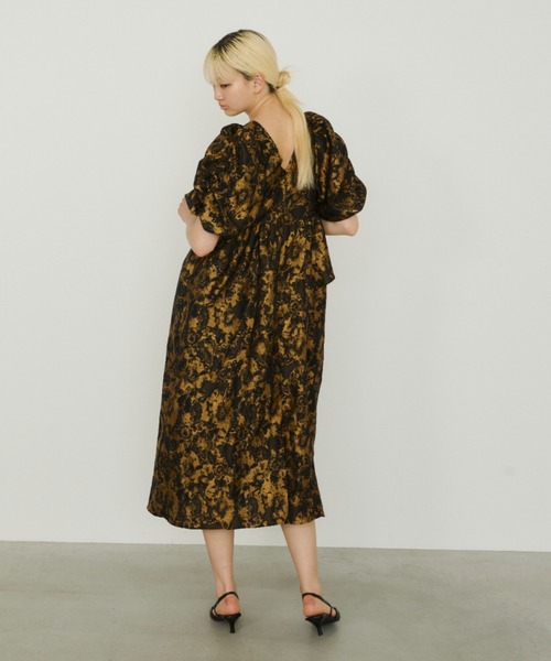 ANDRESD バブルスリーブジャガードドレス Ｓ ANDRESD | バブルスリーブジャガードドレス / bubble sleeve jacquard