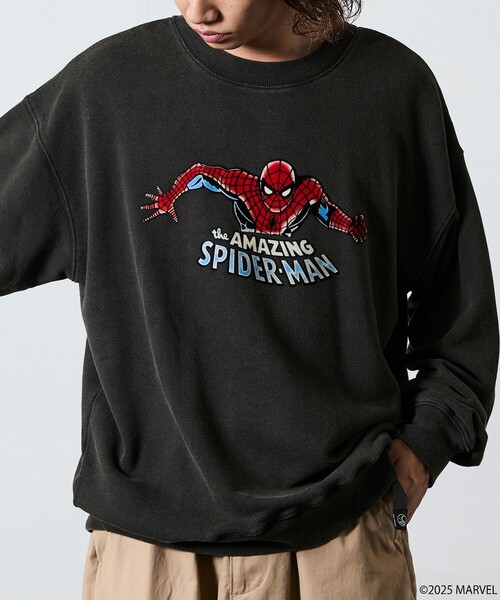 SPIDERMAN スパイダーマン／フルジップ 長袖フリース（ブラック）／刺繍
