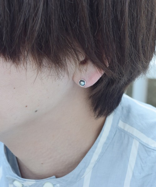 e.m. SILVER925ブラックパールピアス SILVER925ブラックパールフープピアス/レディース/メンズ/ギフト