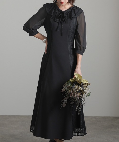 新品タグ付き✨ FRAY I.D フリルスリーブコンビドレス 結婚式　黒 FRAY I.D フレイアイディー フリルスリーブコンビドレス
