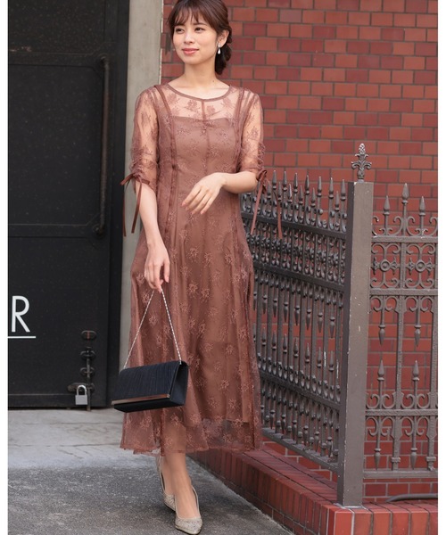 美品☆【PREFERIR】チュールレース袖リボン　M　オケージョンドレス PREFERIR | チュールレース 袖リボン 結婚式 パーティー