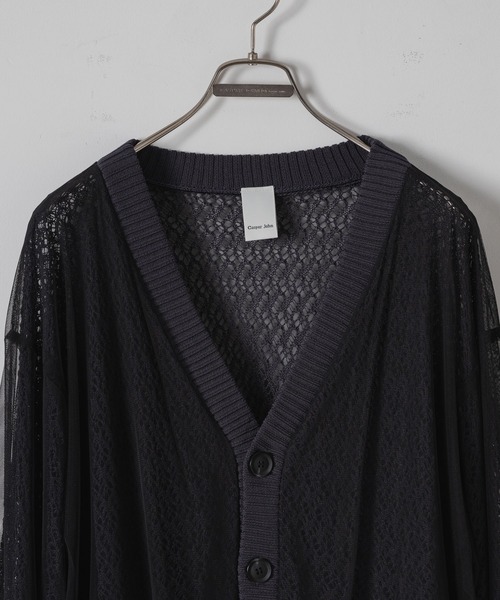 Casper John/チュールレイヤードレースカーディガン/ブラック