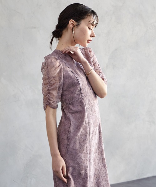 AIMER | チュールエンブロイダリーレースパイピングパーティードレス