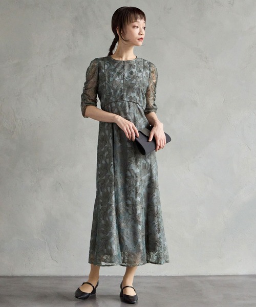 AIMER | チュールエンブロイダリーレースパイピングパーティードレス