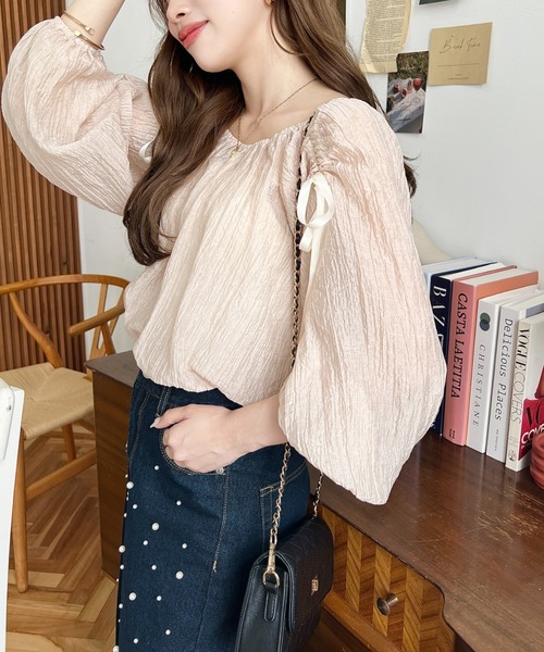 LOULOU SELECT | ショルダーシャーリングリボンオフショルブラウス
