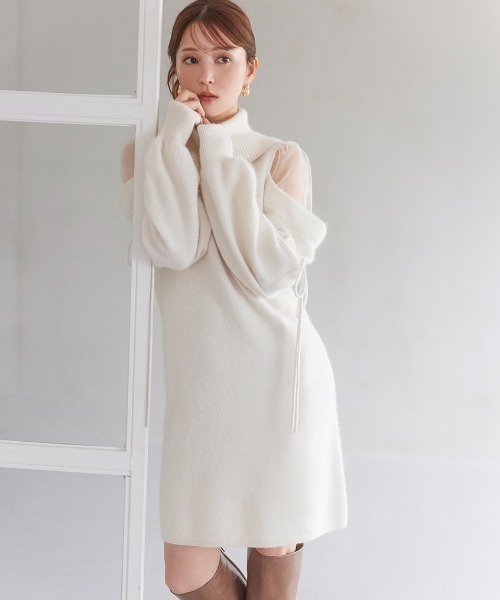 SNIDEL | シースルーショルダーミニニットワンピース - Buyee, an 