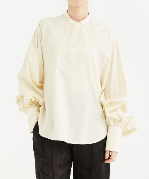 NO-COLLER RAGLAN-SLEEVE SHIRT SILK