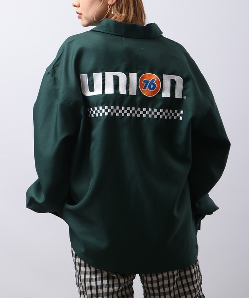 76Lubricants ルーズサイズ ハーフジップ ロゴ刺繍ワッペン