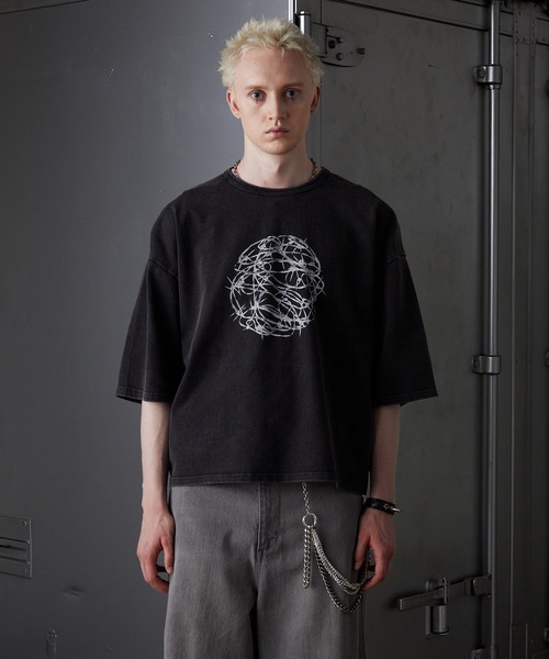 tシャツ EGLANTINE オーガンジー切替5分袖ロゴカットソー レディース エグランティーヌ EGLANTINE オーガンジー切替5分袖ロゴ