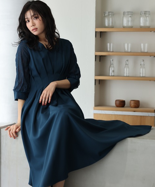 POUR VOUS/オケージョンドレス セール】結婚式 パーティードレス クラシカル七分袖&ミモレ丈
