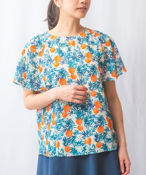 【NARACAMICIE】タイル柄シフォン半袖スカーフスリーブブラウス新品未使用 NARACAMICIE｜タイル柄シフォン半袖スカーフスリーブブラウス