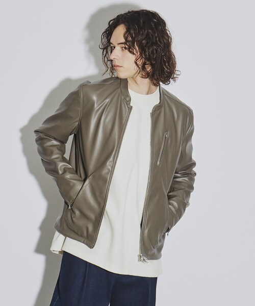tk.TAKEO KIKUCHI シンセティックレザーシングルライダース WEB限定】シンセティックレザーシングルライダースジャケット