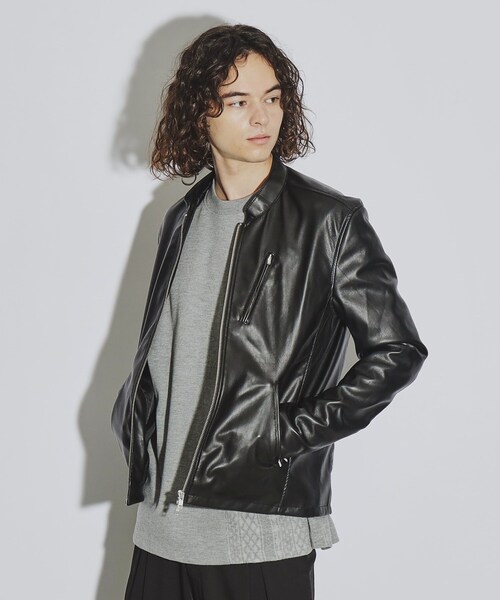tk.TAKEO KIKUCHI シンセティックレザーシングルライダース WEB限定】シンセティックレザーシングルライダースジャケット