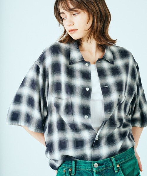 実寸L 青グラデ 60s TOWNCRAFT Ombre plaid rayon TOWNCRAFT | TOWNCRAFT / 60S OMBRE PLAID RAYON S/S SHIRT MADE IN