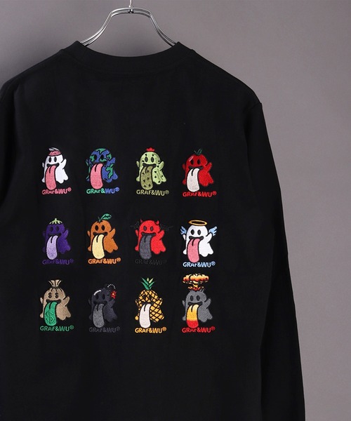 tシャツ GRAF＆WU ゴースト刺繍 クロップド丈 スリムフィット 半袖Tシャツ レディース GRAF＆WU tシャツ ゴースト刺繍 クロップド丈 スリムフィット