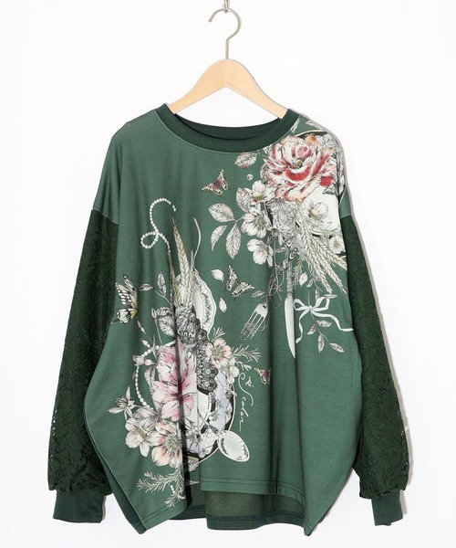 スカラー 753008：天使モチーフ立体チュール×裏毛プルオーバー 753008