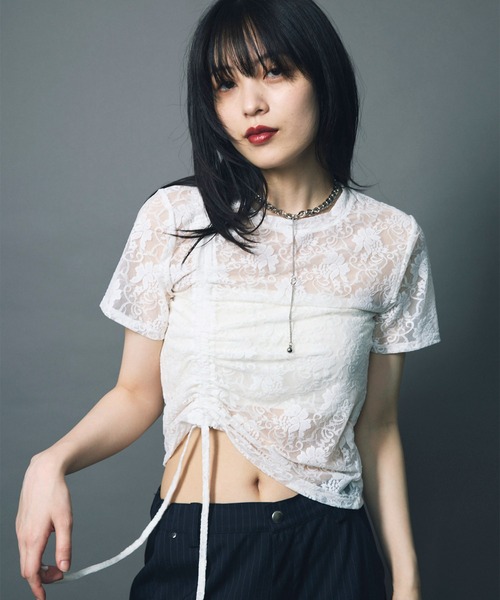 専用 レースシャーリングトップ LED.TOKYO | 【led.tokyo】LACE SHIRRING TOPS/レースシャーリング