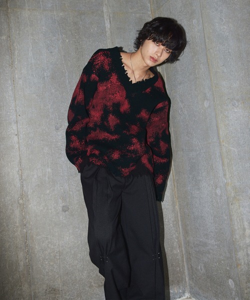 GRANCY | 【GRANCY】Spray Damaged V-neck Wool Knit / スプレー