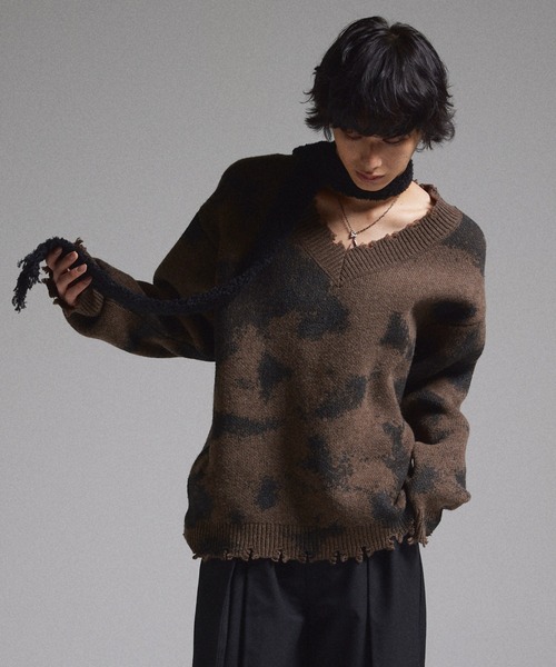 Buyee】GRANCY | 【GRANCY】Spray Damaged V-neck Wool Knit