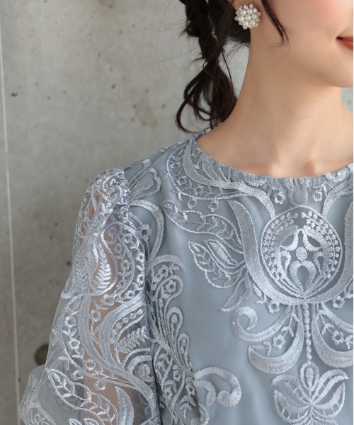 S 刺繍レース バックリボン 結婚式 パーティー オケージョン タイト