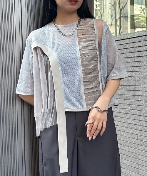 【SALE】&g'aime アンジェム　カーブパネルメッシュトップス　'Curved Panel Mesh Tops　940-66102 セール】【&g'aime】カーブパネルメッシュトップス 'Curved