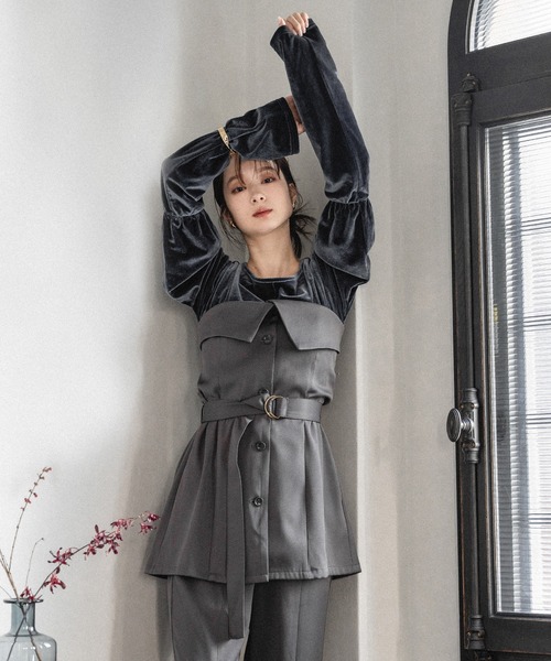 ALL ファッション mideal オンブレチェックダブルリボンビスチェ