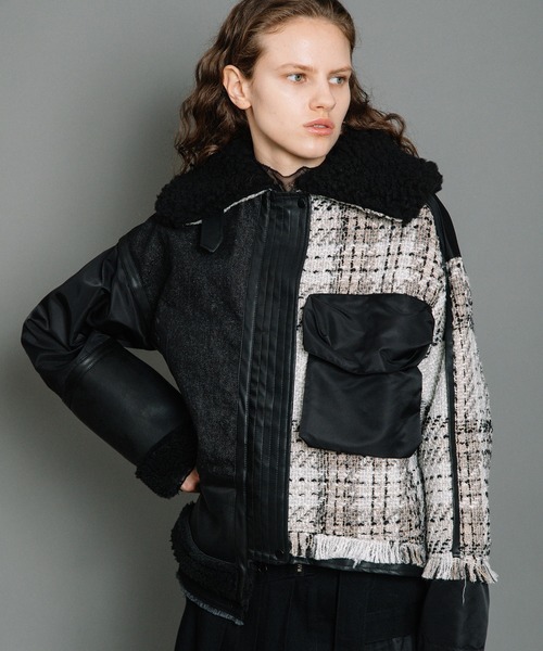 AULA AILA | ツイードデニムコンビネーションブルゾン - Buyee, an