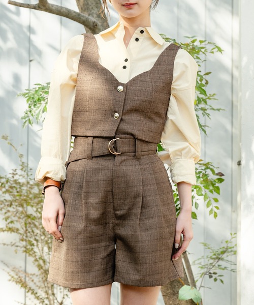 mideal オンブレチェックダブルリボンビスチェ ブラック mideal