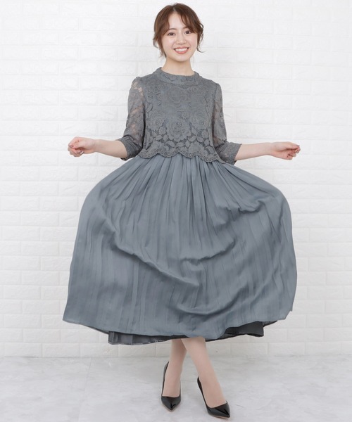 LACE LADIES | 花柄レース プリーツ ロングワンピースドレス