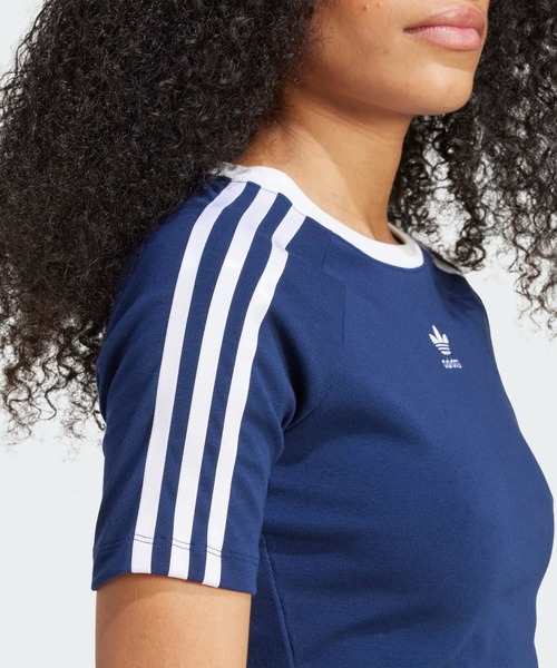 adidas テリー スリーストライプス 半袖Tシャツ　ネイビー レディース テリー スリーストライプス 半袖Tシャツ ダーク