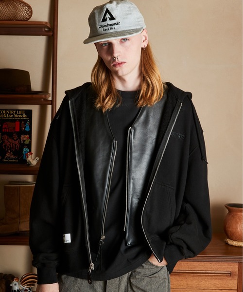 SCHOTT | Schott/ショット/LEATHER ELBOW PATCH ZIP HOODED SWEAT 