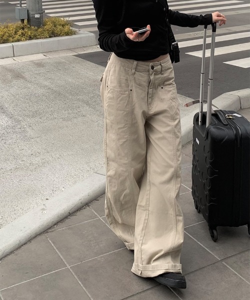 あぢゅ natural couture ウエストリボンタックパンツ natural couture パンツ ウエストリボンタックパンツ レディース